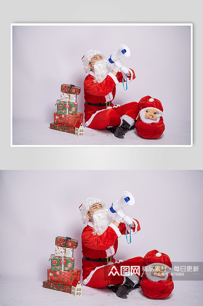 圣诞节圣诞老人手拿喇叭人物摄影图素材