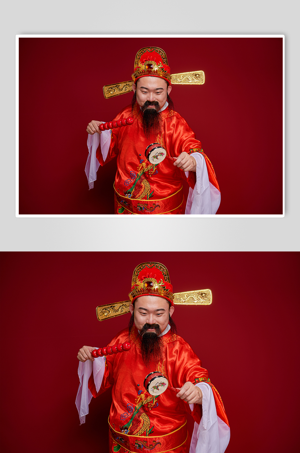 新年财神爷手拿糖葫芦柿子人物摄影图素材