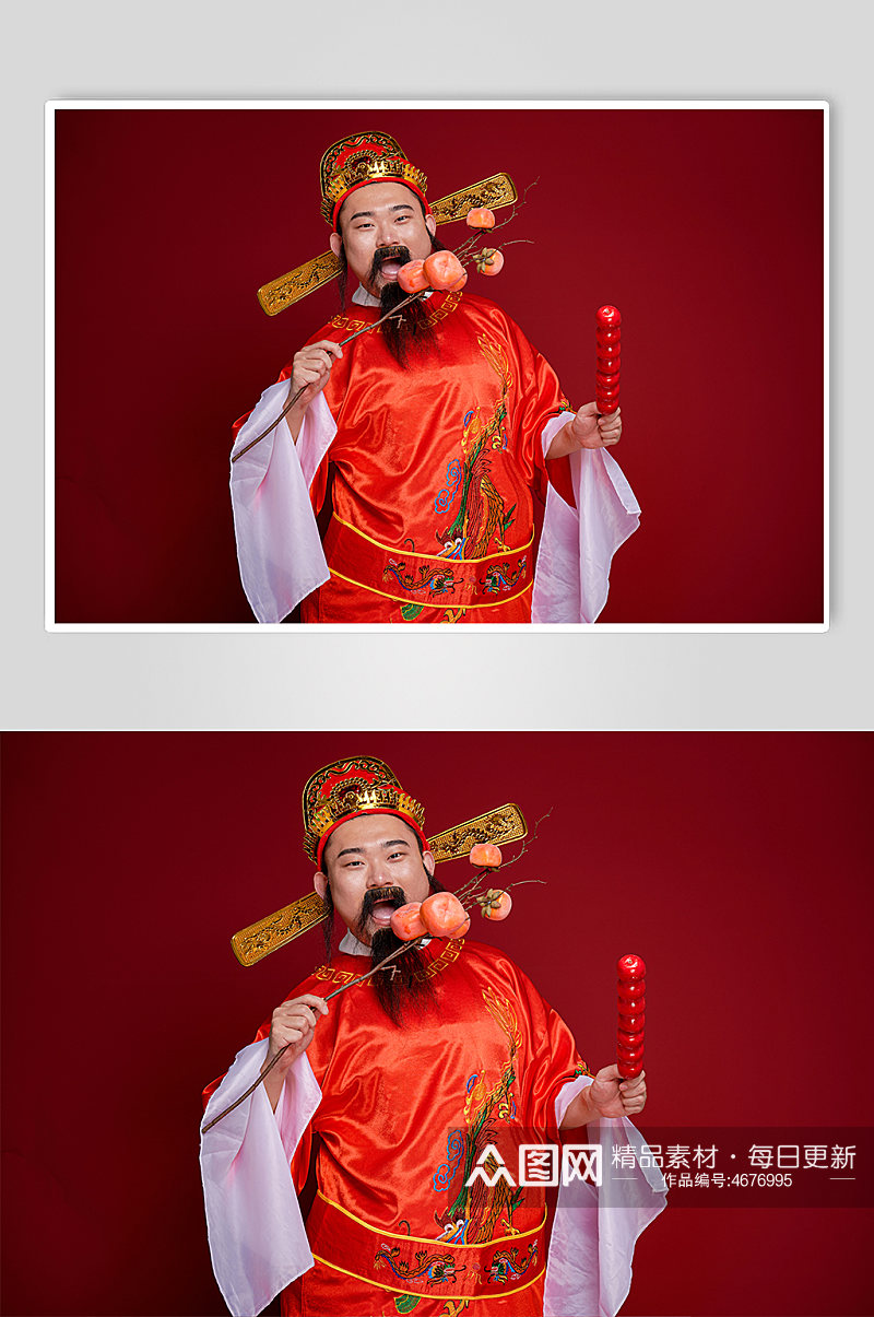 新年财神爷手拿糖葫芦人物摄影图素材