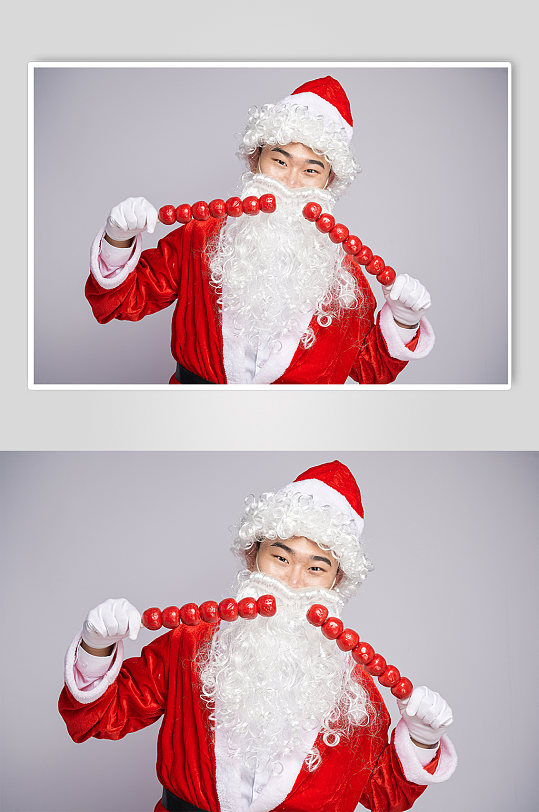 圣诞节圣诞老人拿糖葫芦人物摄影图