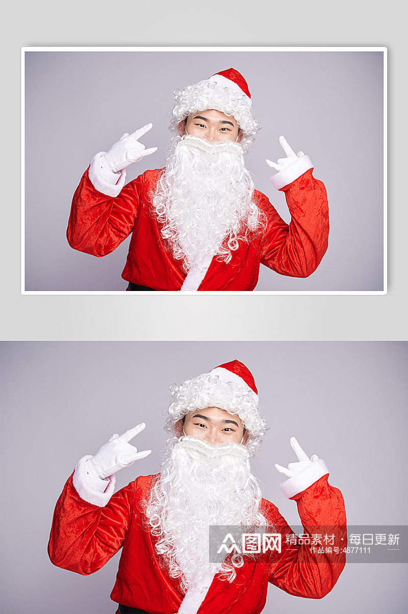 圣诞节圣诞老人胜利手势人物摄影图素材