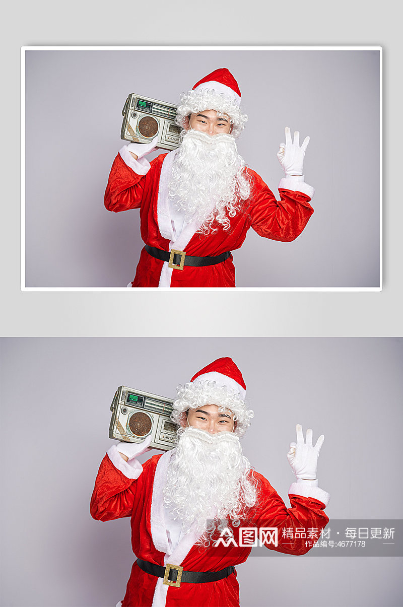 圣诞节圣诞老人肩扛音响人物摄影图素材