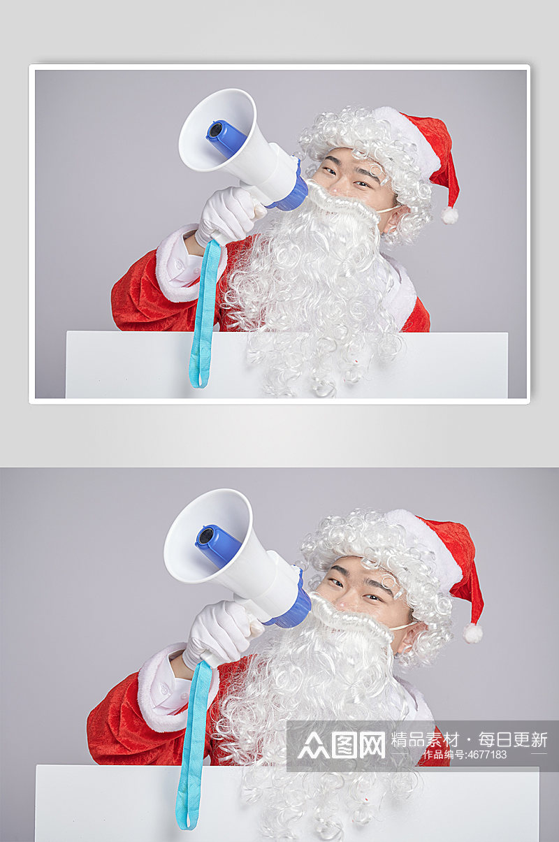 圣诞节圣诞老人手拿喇叭呼喊人物摄影图素材