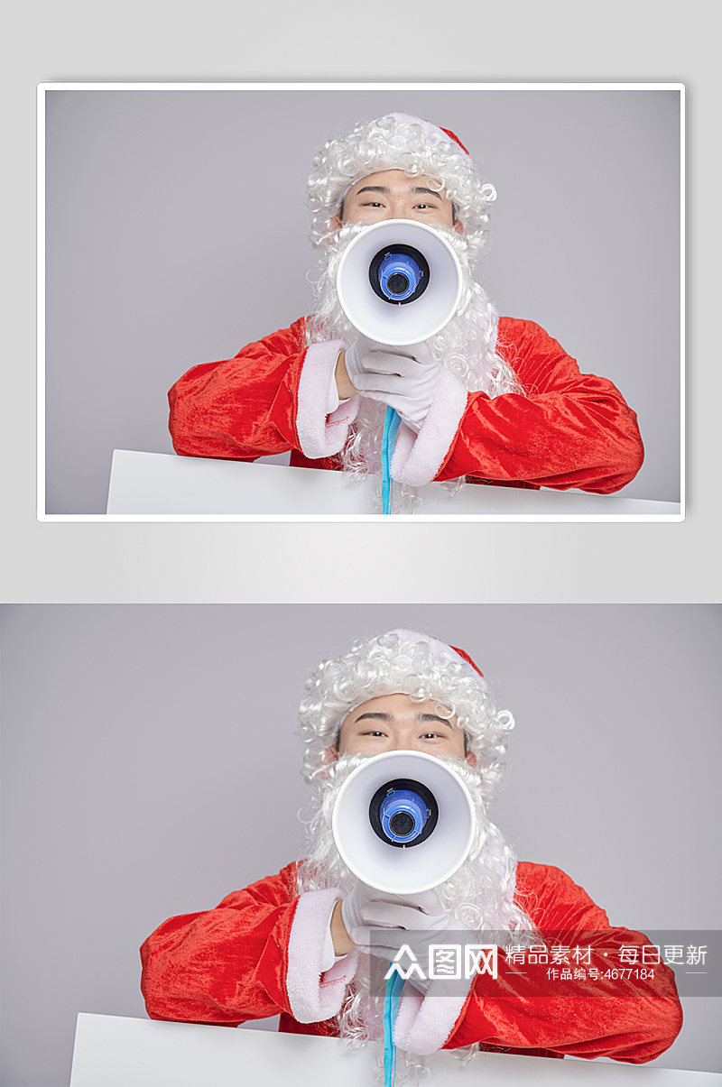 圣诞节圣诞老人手拿喇叭呼喊人物摄影图素材