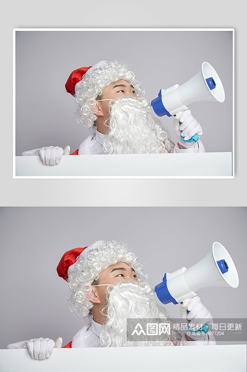 圣诞节圣诞老人手拿喇叭人物摄影图素材