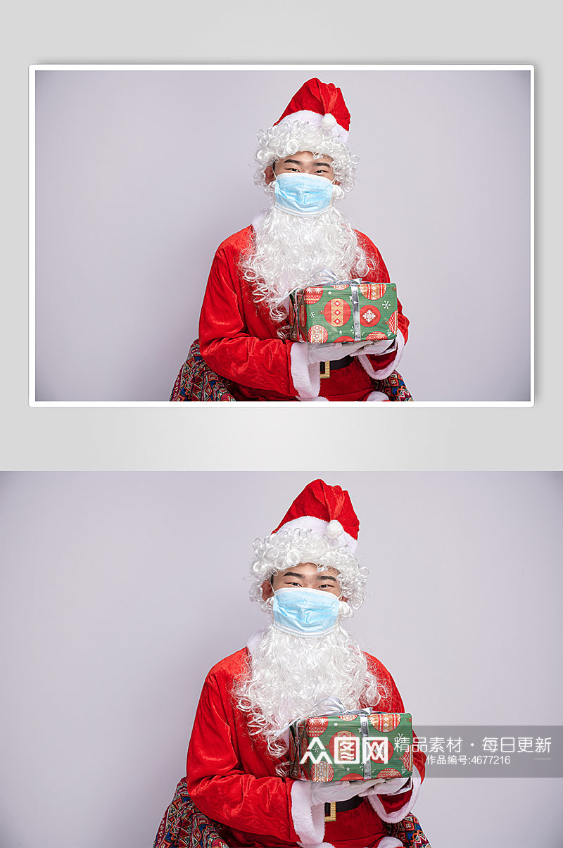 圣诞节圣诞老人坐着带口罩人物摄影图素材