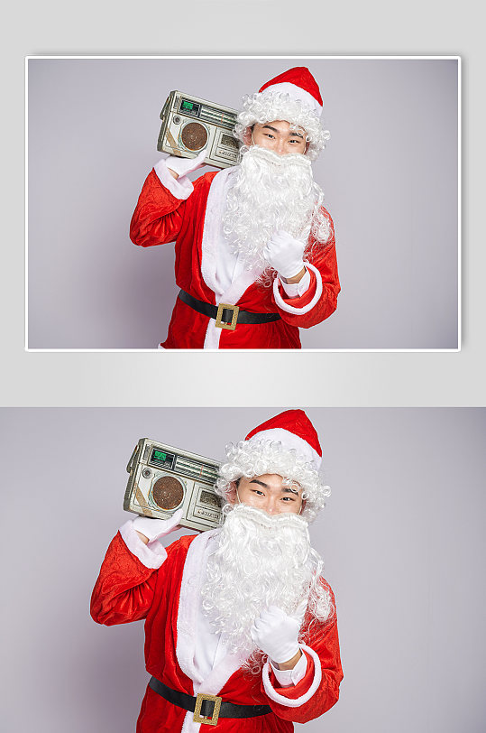 圣诞节圣诞老人肩扛音箱人物摄影图