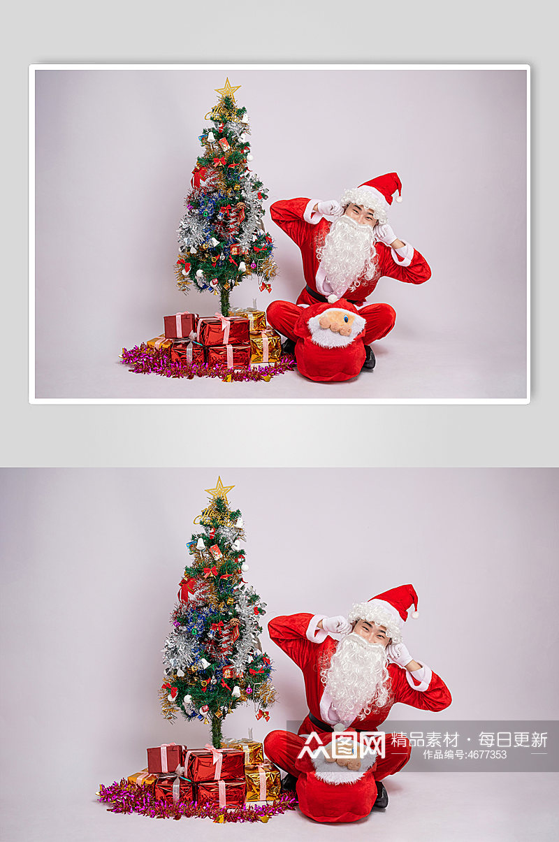圣诞节可爱圣诞老人坐姿人物摄影图素材