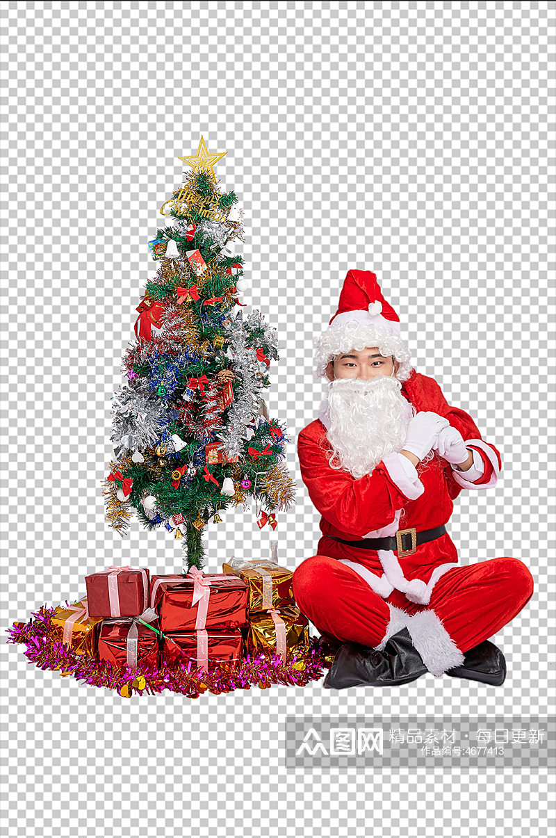 免抠png圣诞老人坐着背礼物人物摄影图素材
