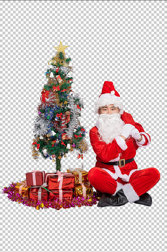 免抠png圣诞老人坐着背礼物人物摄影图