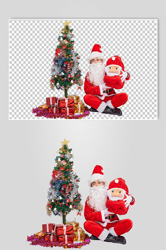 免抠png圣诞老人坐着手抱礼物人物摄影图