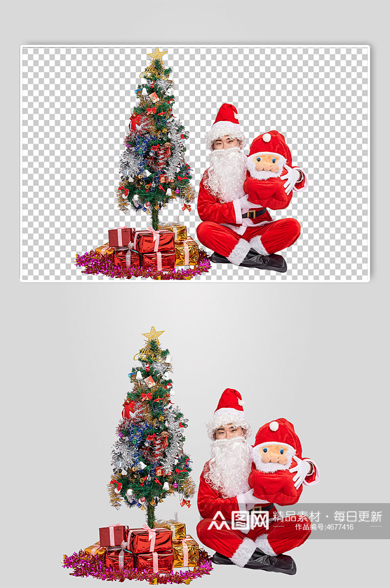 免抠png圣诞老人坐着手抱礼物人物摄影图素材
