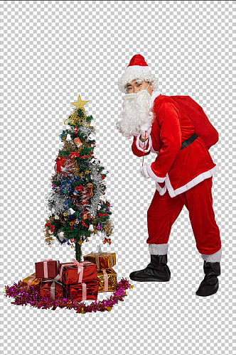 免抠png圣诞老人弯腰背礼物人物摄影图