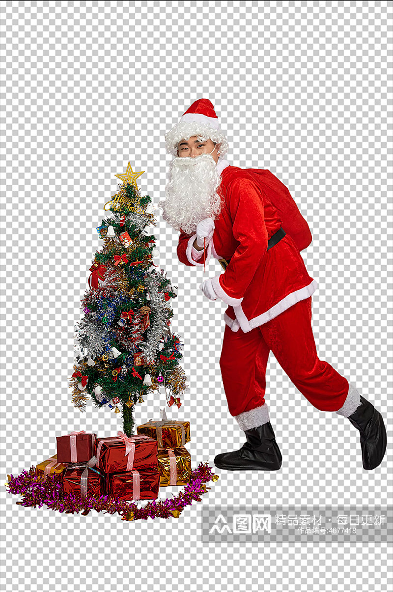 免抠png圣诞老人弯腰背礼物人物摄影图素材