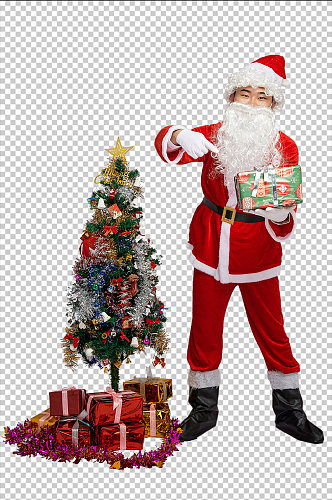 免抠png圣诞老人站着手拿礼物摄影图