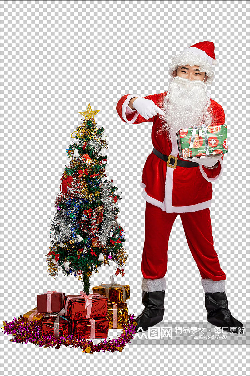 免抠png圣诞老人站着手拿礼物摄影图素材