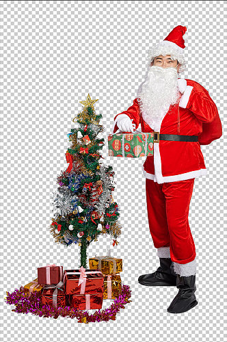 免抠png圣诞老人站着手拿礼物摄影图