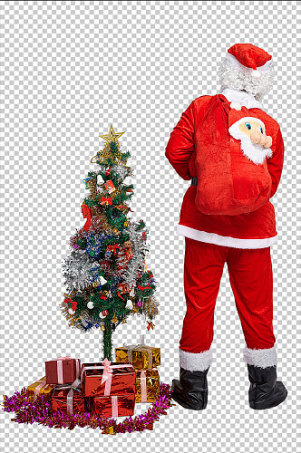 免抠png圣诞老人站着背礼物背影摄影图