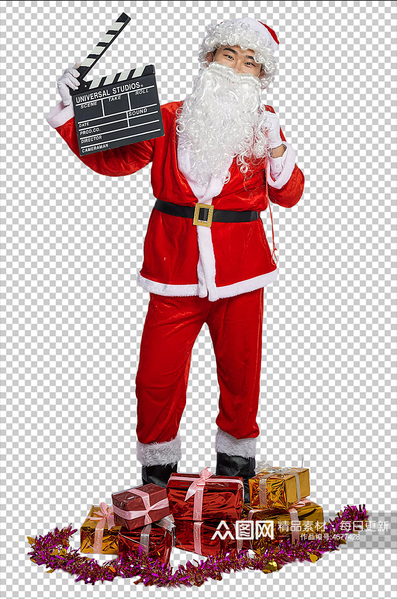 免抠png圣诞老人站着手拿场记板摄影图素材
