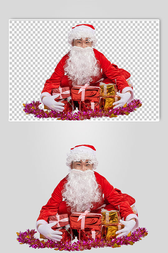 免抠png圣诞老人坐着抱礼物摄影图