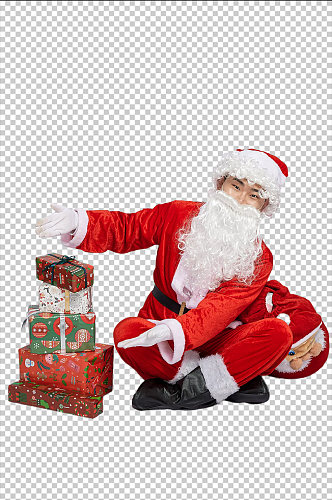 免抠png圣诞老人坐着展示礼物摄影图