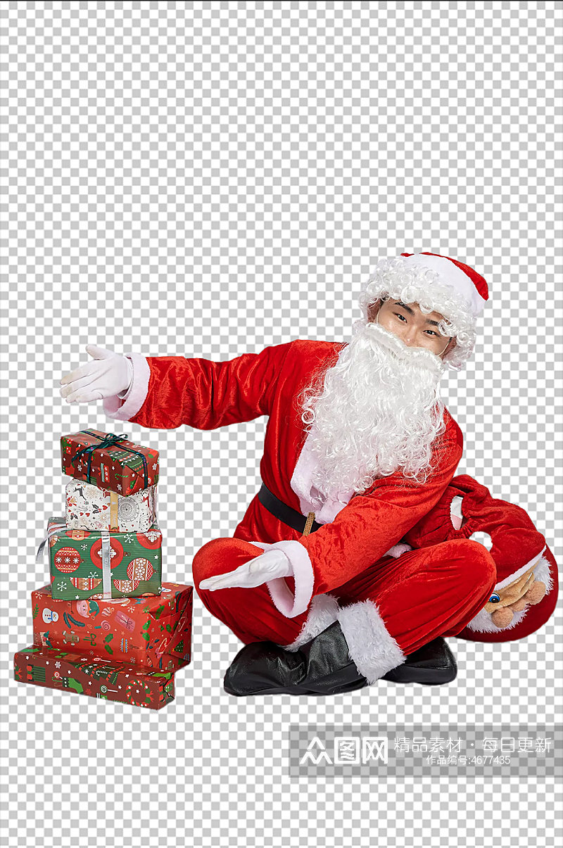 免抠png圣诞老人坐着展示礼物摄影图素材