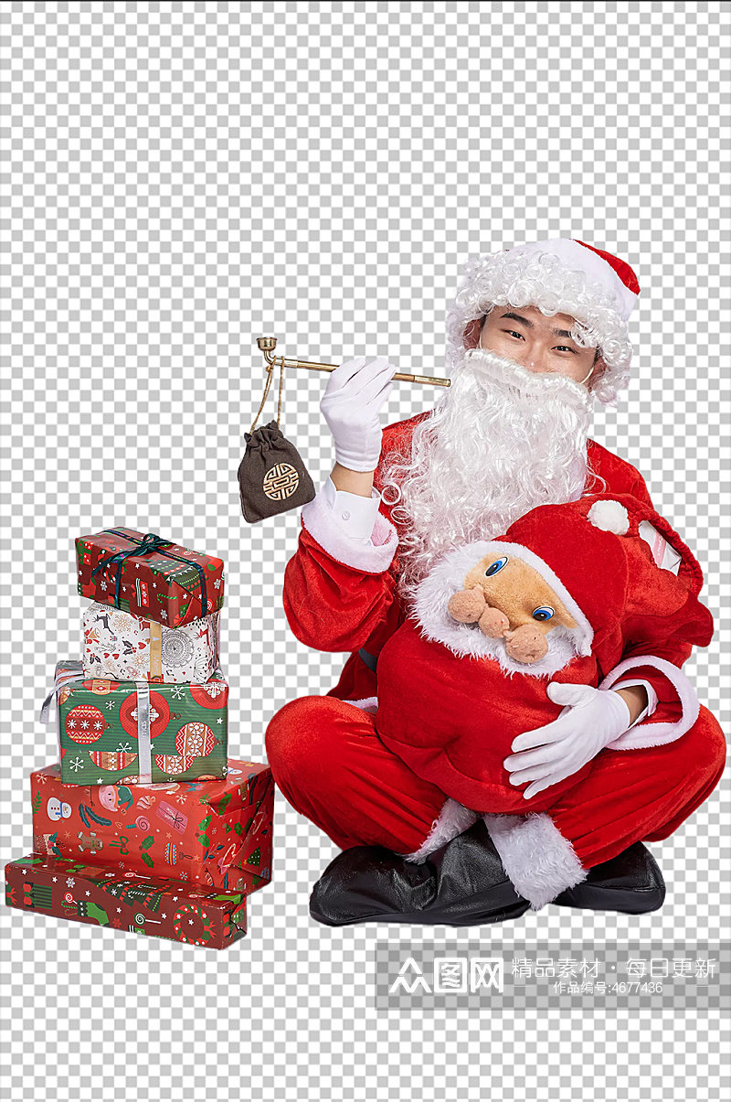 免抠png圣诞老人手拿烟袋摄影图素材