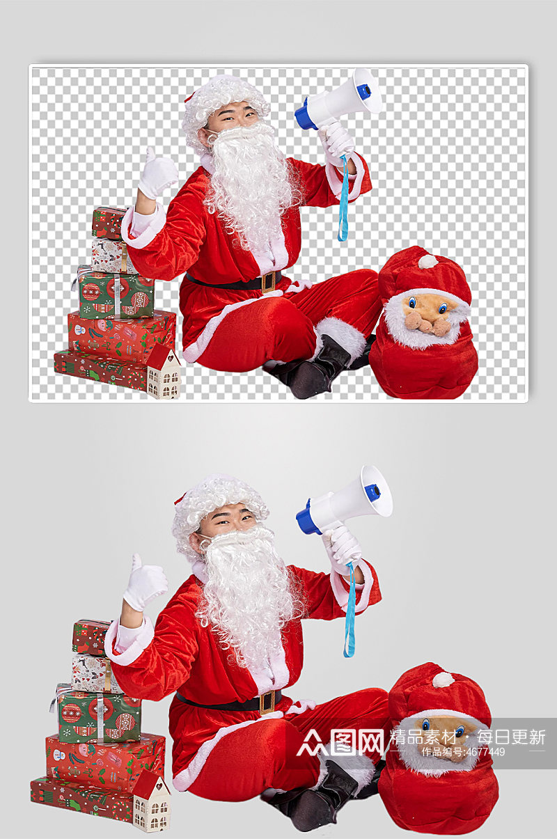 免抠png圣诞老人坐着手拿喇叭摄影图素材
