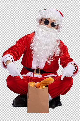 免抠png圣诞老人坐着展示面包摄影图
