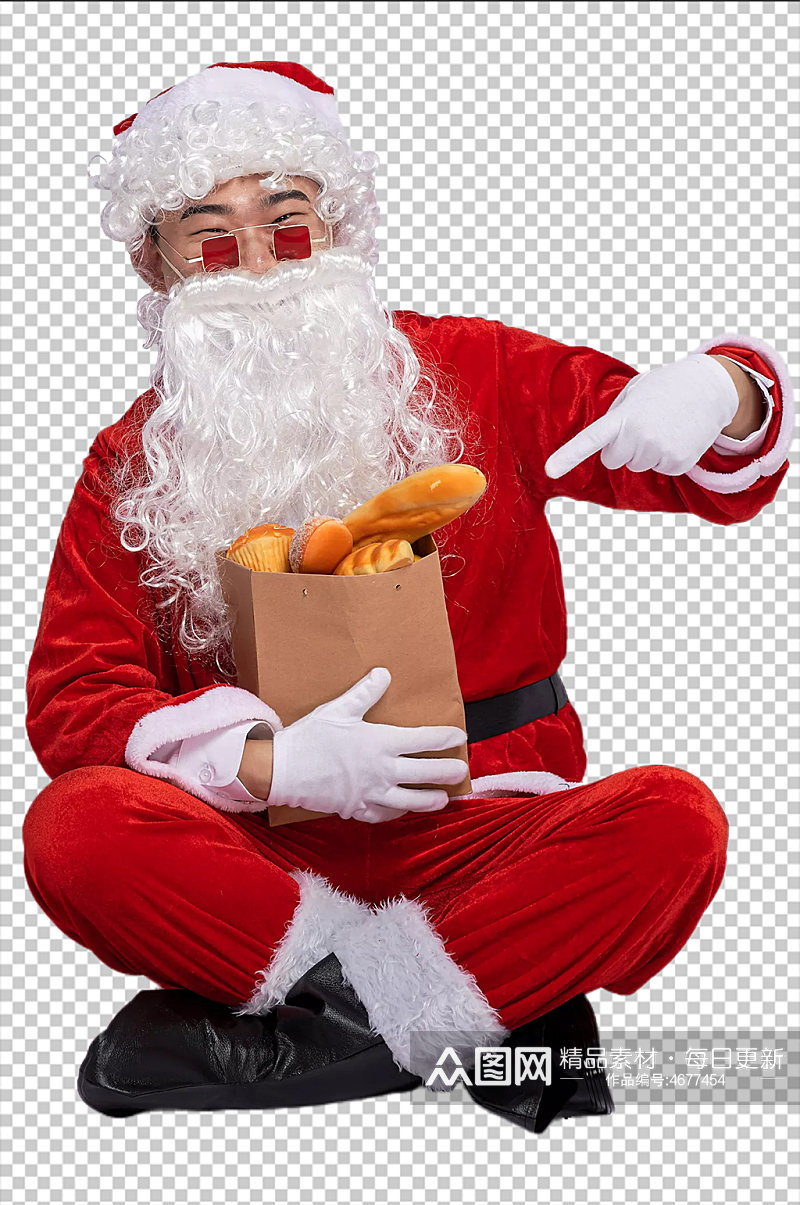 免抠png圣诞老人坐着手拿面包摄影图素材