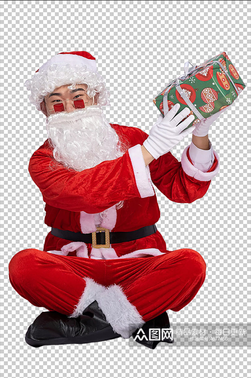 免抠png圣诞老人坐着手拿礼物摄影图素材