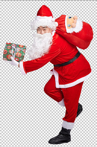 免抠png圣诞老人弯腰背礼物拿礼物摄影图