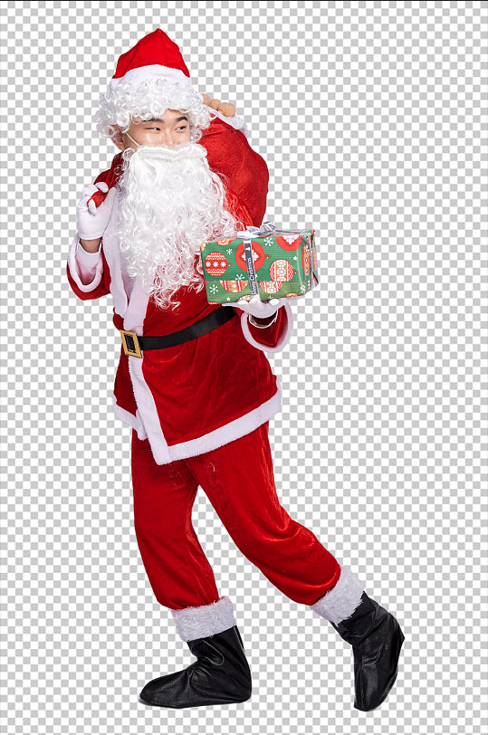 免抠png圣诞老人背礼物手拿礼物盒摄影图
