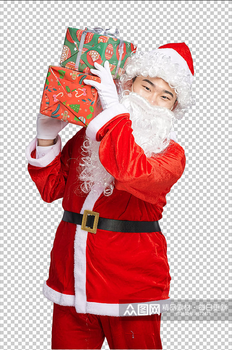 免抠png圣诞老人肩扛礼物摄影图素材