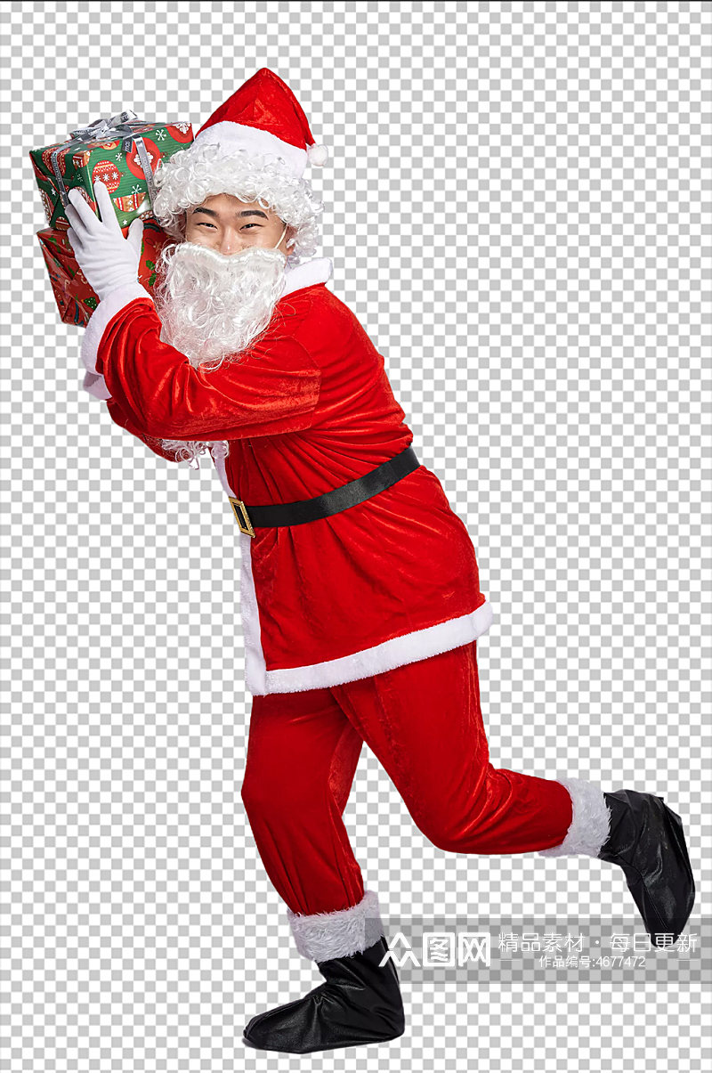 免抠png圣诞老人肩扛礼物翘脚摄影图素材