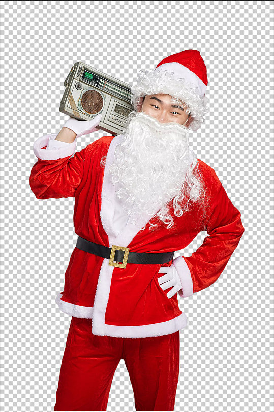 免抠png圣诞老人肩扛音箱叉腰摄影图
