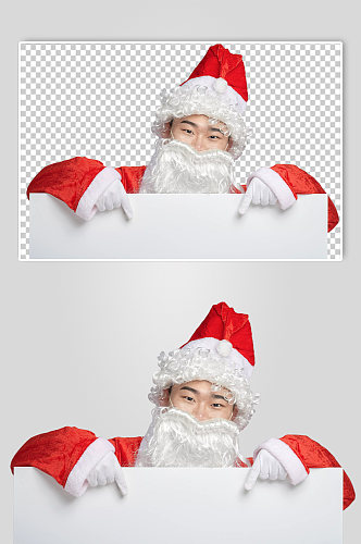 免抠png圣诞老人手拿白纸摄影图