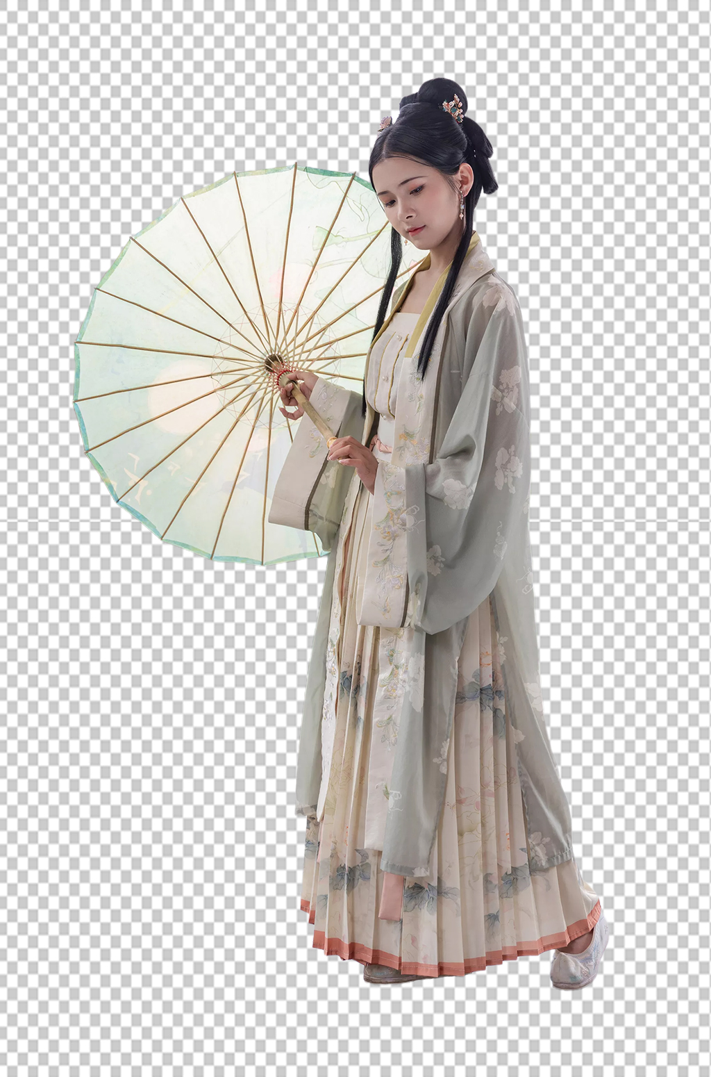 汉服女性人物打油纸伞免抠png摄影图