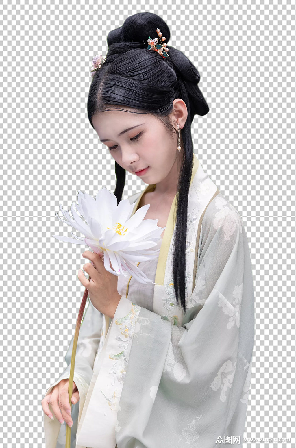 宋制汉服女性人物手握昙花免抠png摄影图模板下载-编号4694309-众图网