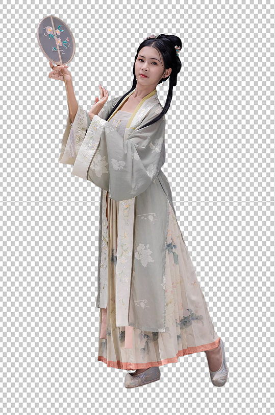 宋制汉服女性人物手拿团扇免抠png摄影图