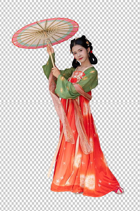 免抠古装汉服女性人物打伞摄影图