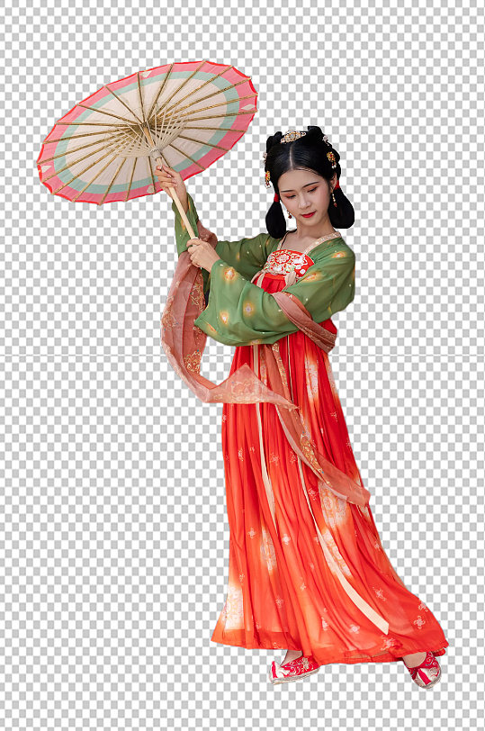 免抠唐制汉服女性人物打油纸伞png摄影图