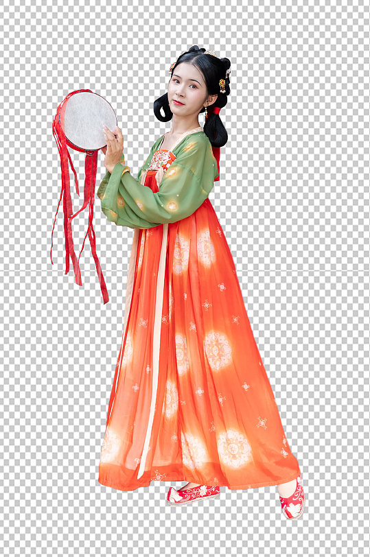 古装唐制汉服女性人物举起手鼓png摄影图