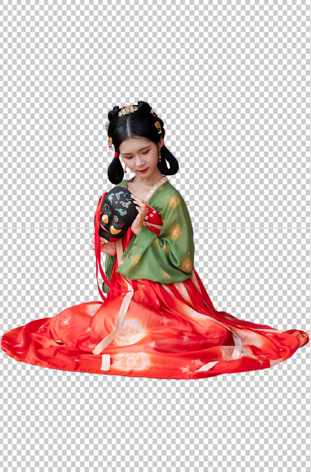 古风唐制汉服女性人物手拿面具png摄影图素材