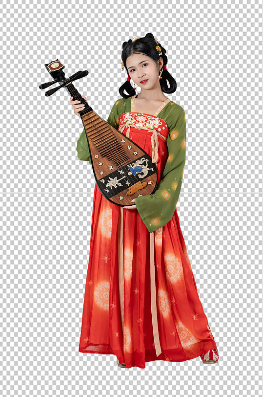 唐制汉服女性手抱琵琶站立人物png摄影图