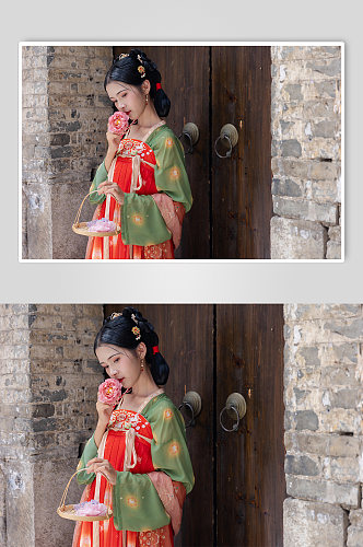 中国风唐制齐胸汉服女性人物精修摄影图
