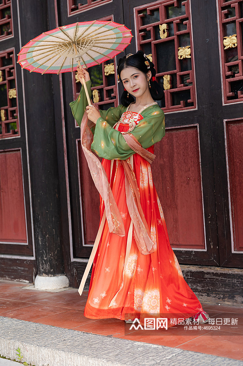 唐宫夜宴汉服女性油纸伞人物精修摄影图片素材