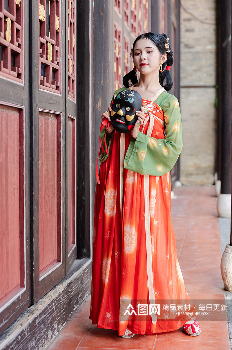 中国风古装汉服女性面具人物精修摄影图片素材