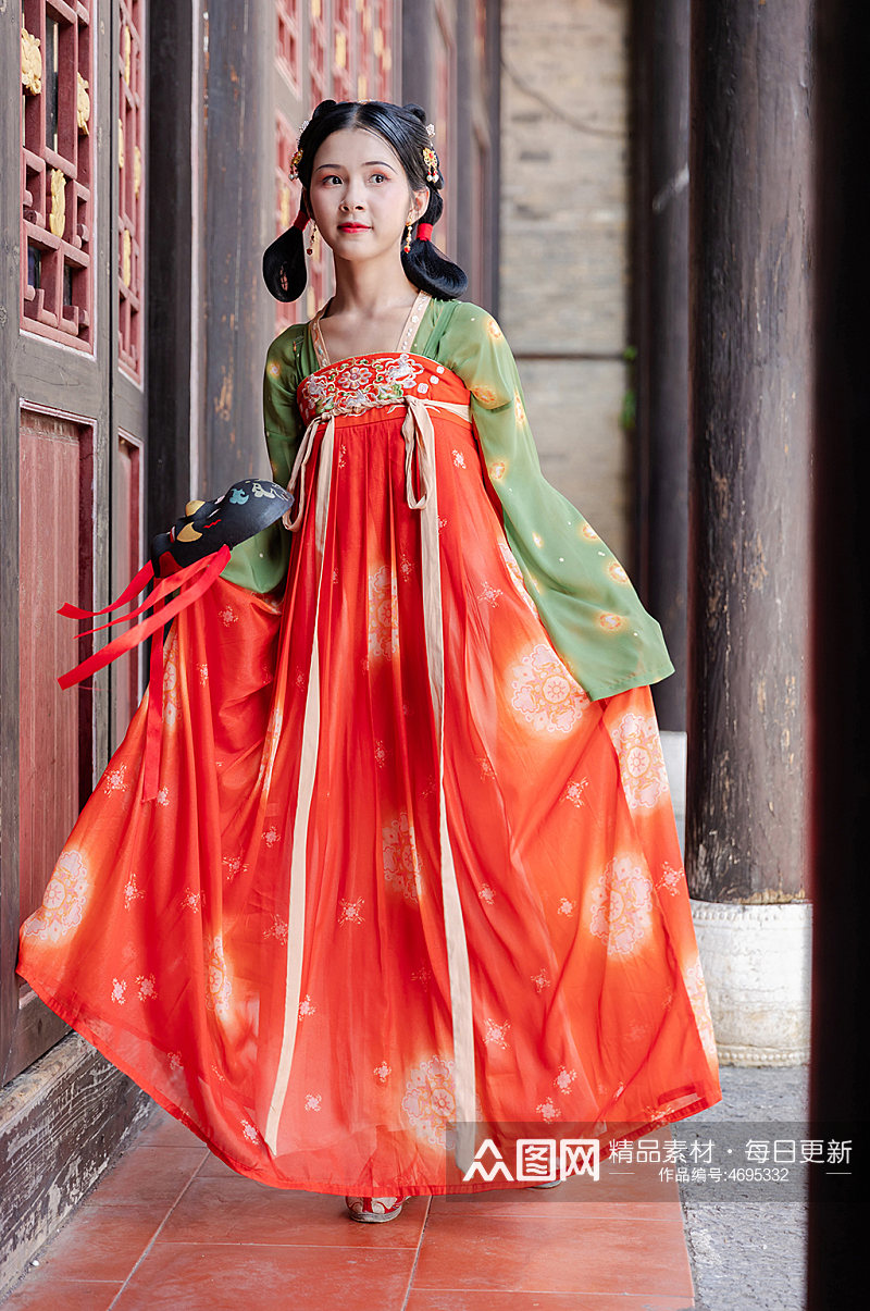 中国风唐制汉服女性面具人物精修摄影图片素材