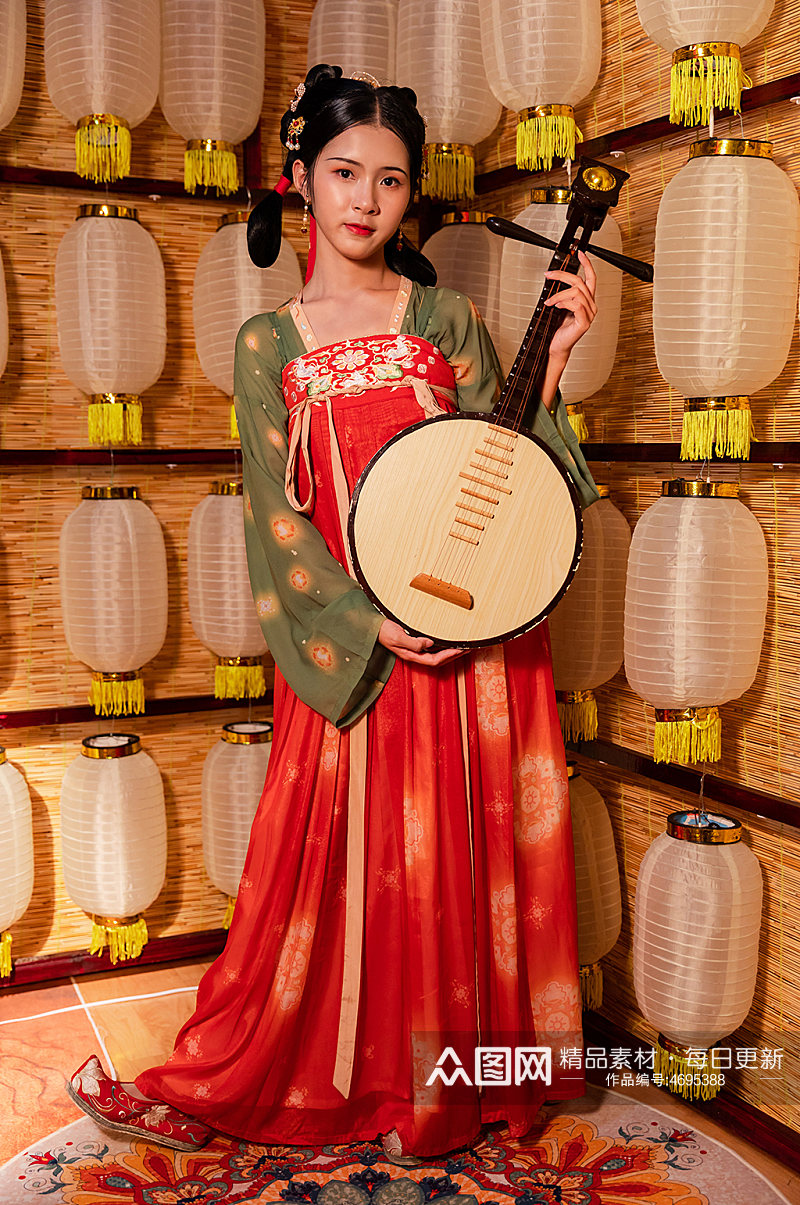 唐宫夜宴古装汉服女性月琴人物精修摄影图素材